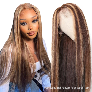 HD Lace Wig P4/27 Highlight Human Hair Wig Highlight 1b Honey Brown Color Straight Human Hair Lace Front Wigs For Black Women